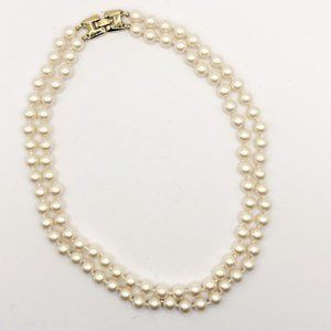 Vintage signed Monet double strand knotted faux pearl necklace 17"
